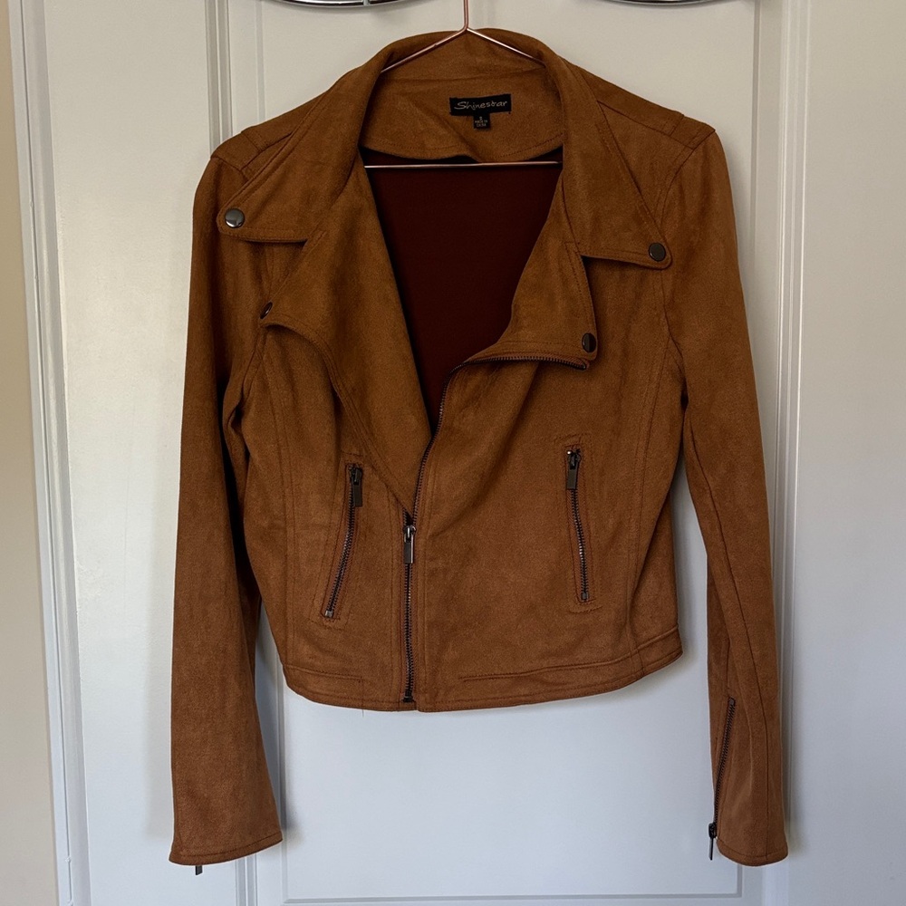 Women's Jacket Brown Suede Style Fabric